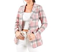 Womens Formal Smart Casual Business Office Work Suit Jackets Classic Elegant Flannel Plaid Jackets Workwear Oversized Long Sleeve Notched Lapel Open Front Checked Boyfriend Jacket