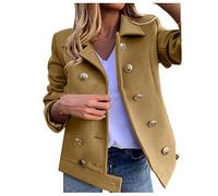 Womens Formal Smart Casual Work Office Blazers Ladies Woolen Jackets Lightweight Long Sleeve Open Front Notched Lapel Double Breasted Sport Suit Jacket Coat Outwear Tops