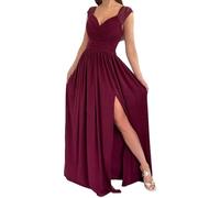 Womens Formal Wrap V-Neck Dresses Gown Flowy Empire Waist Party Dress Formal Long A Line Prom Gowns Dress Wine Red