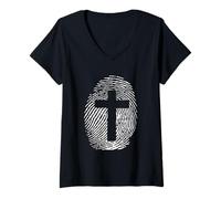 Womens Formed in His Image of Jesus Cross Thumbprint Art V-Neck T-Shirt