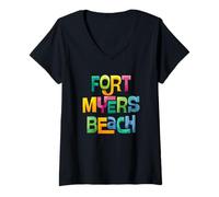 Womens Fort Myers Beach Florida Tropical Typographic Design V-Neck T-Shirt