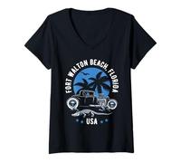 Women's Fort Walton Beach Florida Sunset Hotrod Design V-Neck T-Shirt