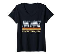 Women's Fort Worth Tshirt Texas TX USA Trip Souvenir Vacation Retro V-Neck T-Shirt