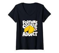 Women's Fortune Cookie Lover Retro Graphic V-Neck T-Shirt