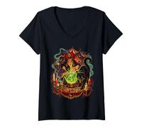 Women's Fortune Teller Black Cat Crystal Ball Occult Halloween V-Neck T-Shirt