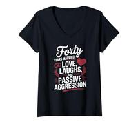 Womens Forty Years Married Love Laughs And Passive Aggression Funny V-Neck T-Shirt