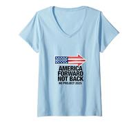 Womens Forward Not Back NO Project 2025 American Flag Democracy V-Neck T-Shirt