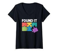 Women's Found It Jigsaw Puzzle Piece Solver Completion V-Neck T-Shirt