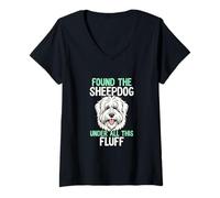 Women's Found The Sheepdog Under All This Fluff Shepherd V-Neck T-Shirt