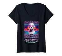 Women's Founding Daddies George Washington Synthwave Retro V-Neck T-Shirt