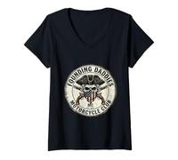 Women's Founding Daddies Motorcycle Club Skull Biker V-Neck T-Shirt