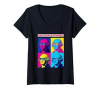 Women's Founding Daddies Pop Art George Washington Sunglasses V-Neck T-Shirt