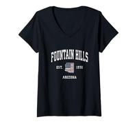 Womens Fountain Hills Arizona AZ Vintage American Flag Design V-Neck T-Shirt