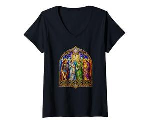 Women's Four Archangels Catholic Gothic Cathedral Icon Art Faith V-Neck T-Shirt