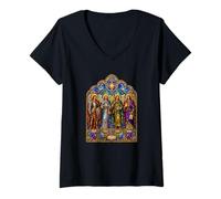 Women's Four Archangels Medieval Gothic Cathedral Icon Art Faith V-Neck T-Shirt