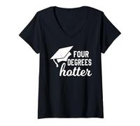Womens Four Degrees Hotter Fun Doctorate Degree College Graduation V-Neck T-Shirt