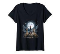 Women's Four Ducks Howling at The Moon Funny Pet Parody Duck V-Neck T-Shirt