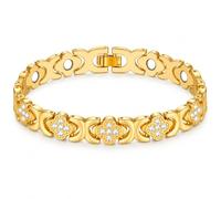 Women's four-leaf clover bracelet with diamond-encrusted lucky clover metal band. The delicate chain design is suitable for everyday wear, birthdays, anniversaries, and holiday gifts.