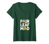 Womens Four Leaf Mood Shamrock St Patricks Day V-Neck T-Shirt