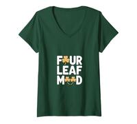 Womens Four Leaf Mood Shamrock St Patricks Day V-Neck T-Shirt