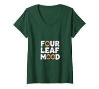 Womens Four Leaf Mood Shamrock St Patricks Day V-Neck T-Shirt