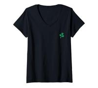 Women's Four Leaf Paws Clover Pocket Irish Shamrock St.Patricks Day V-Neck T-Shirt