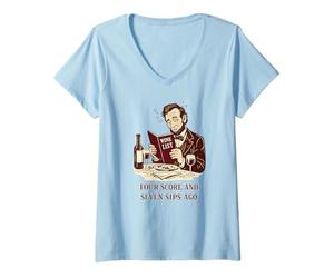 Women's Four Score and Seven Sips Ago Funny Abe Lincoln Wine V-Neck T-Shirt