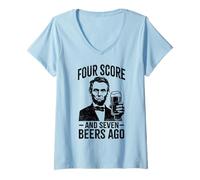 Womens Four Score & Seven Beers Ago | Funny Lincoln Drinking Beer V-Neck T-Shirt