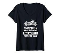 Womens Four Wheels Move Body Two Wheels Move Soul Funny V-Neck T-Shirt