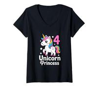 Women's Fourth Birthday Girl 4 Unicorn Princess Theme V-Neck T-Shirt