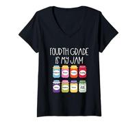 Womens Fourth Grade is My Jam 4th Grade Teacher Back to School V-Neck T-Shirt
