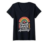 Women's Fourth Grade You Did Amazing School Rainbow V-Neck T-Shirt