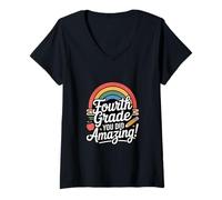 Women's Fourth Grade You Did Amazing School Rainbow V-Neck T-Shirt