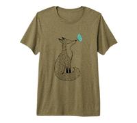 Womens Fox and Butterfly Graphic Tee Cute Boho Fox Lover Premium T-Shirt