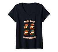 Womens Fox and Weather: Feelin' Foxy in All 4 Seasons V-Neck T-Shirt