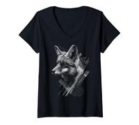 Women's Fox Artwork Animal Forest Wild Outdoor V-Neck T-Shirt