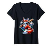 Womens Fox Baseball Batting Star Magic V-Neck T-Shirt