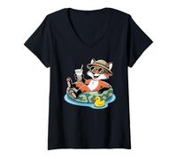 Womens Fox Boba Pearl Milk Tea Foxes V-Neck T-Shirt