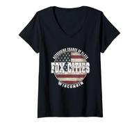 Women's Fox Cities Wisconsin, Vintage American Flag V-Neck T-Shirt