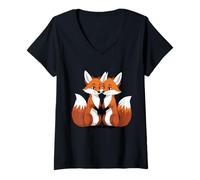 Women's Fox Couple Holding Hands Animal Design V-Neck T-Shirt