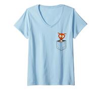 Womens Fox-Lovers Cute Little Fancy Fox In Your Pocket V-Neck T-Shirt