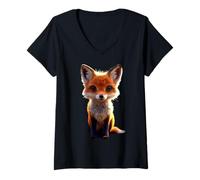Womens Fox Motif Red Wild Dog I Love Foxes Little Cute Fox V-Neck T-Shirt