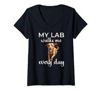 Womens Fox Red Lab Walking Labrador Retriever Mom V-Neck T-Shirt