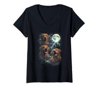 Women's Fox Red Labrador Retriever Moon Dog Lover V-Neck T-Shirt