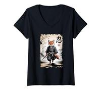 Womens Fox Ronin Japan Ninja Warrior Vintage Streetwear Art V-Neck T-Shirt