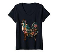 Women's Fox Tokyo Night Sakura Skyline Ukiyo E Cityscape V-Neck T-Shirt