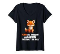 Women's Foxes are Awesome I am Awesome Therefore I am A Fox Lover V-Neck T-Shirt