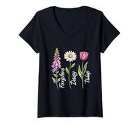 Womens Foxglove Daisy Tulip Beautiful Bloom Inspired by Nature V-Neck T-Shirt