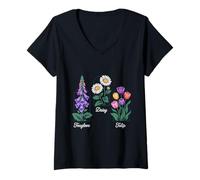 Womens Foxglove Daisy Tulip Beautiful Bloom Inspired by Nature V-Neck T-Shirt