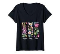 Womens Foxglove Daisy Tulip Beautiful Bloom Inspired by Nature V-Neck T-Shirt